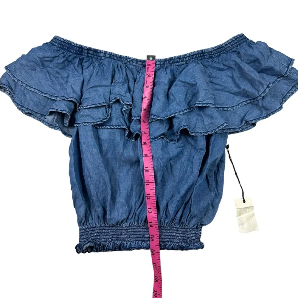 SNEAK PEEK: NWT Denim Ruffled Off-Shoulder Crop Top -Size Large